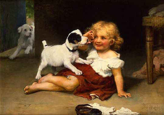 Английский художник Фредерик Морган (1847 – 1927). «Девочка и щенки».