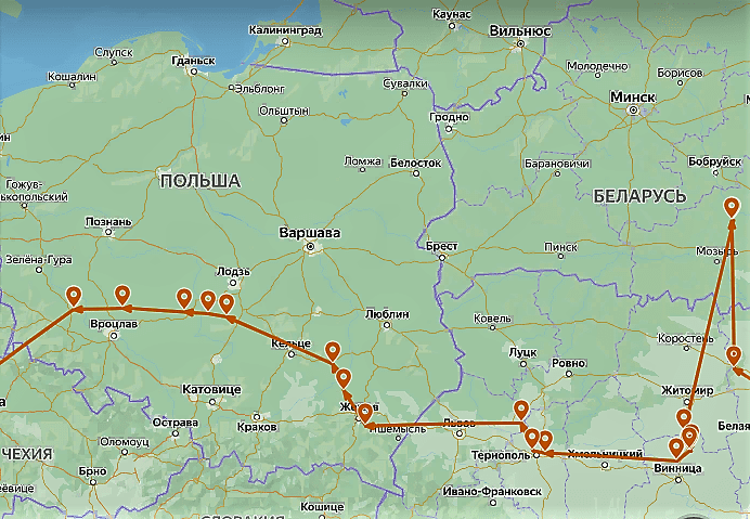 На схеме — боевой путь 338-го гвардейского полка 117-ой гвардейской стрелковой Бердичевской ордена Богдана Хмельницкого дивизии, в котором служил донской пулеметчик Виктор Данилович Гурбанов.