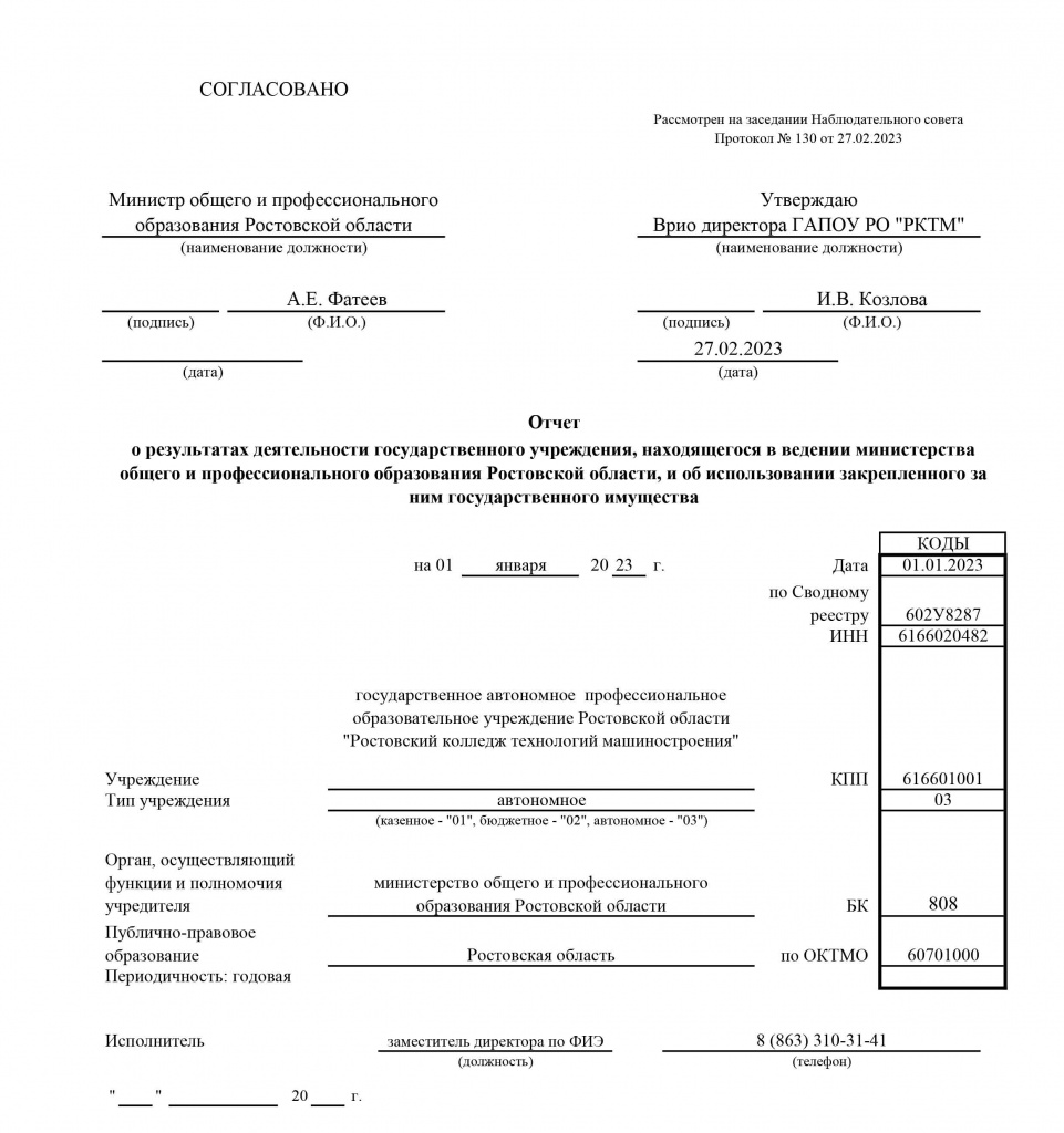 Отчет о результатах деятельности государственного учреждения