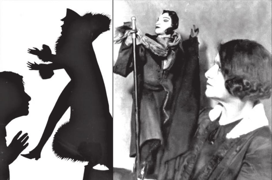 Нина СИМОНОВИЧ-ЕФИМОВА с силуэтом И.И. Пущина к теневой постановке «Приезд Пущина к Пушкину в Михайловское».