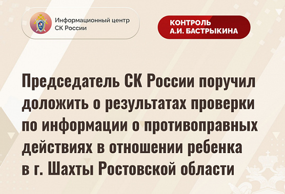 Председатель Следкома России взял на контроль ход проверки о противоправных действиях в отношении ребенка в Шахтах