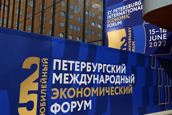 Баннер с символикой XXV Петербургского международного экономического форума на территории конгрессно-выставочного центра Баннер с символикой XXV Петербургского международного экономического форума на территории конгрессно-выставочного центра