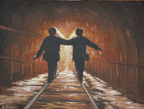 Картина В. Гаршина «Шахтерские дороги. Обводненный штрек».
