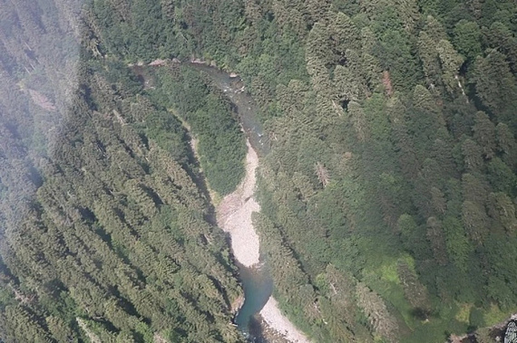 Место, где были обнаружены пропавшие ростовчане. Снимок с вертолета. Источник фото: ГУ МЧС России по Краснодарскому краю.