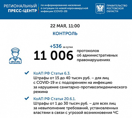 За вчерашний день на Дону выписали рекордные 536 протоколов за нарушение самоизоляции