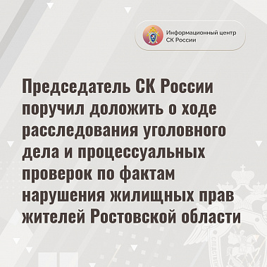 Александр Бастрыкин отреагировал на факты нарушений жилищных прав жителей Ростовской области