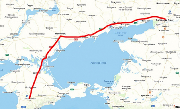 Схема новой дороги из Ростова в Крым.