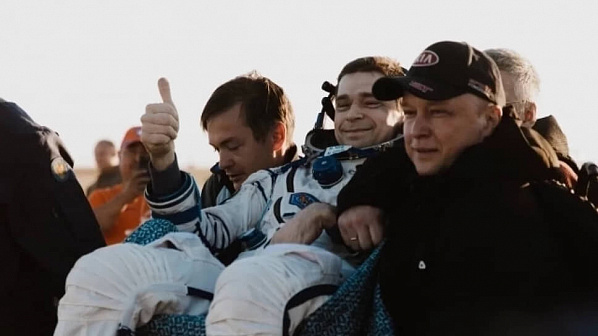 Николай Чуб: первые минуты после возвращения на Землю. Источник фото: госкорпорация «Роскосмос».