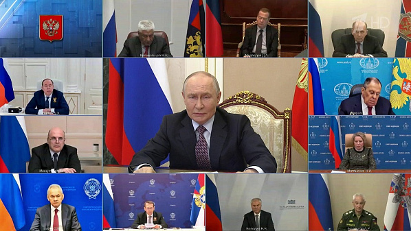 Совещание с постоянными членами Совбеза России проходило в онлайн-формате. Источник фото: скриншот новостного сюжета 
