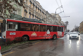 В центре Ростова троллейбус с пассажирами врезался в клумбу