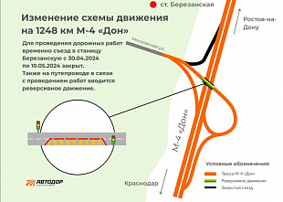 В «Автодоре» сообщили об изменении с 30 апреля схемы движения на участках автодороги М-4 «Дон»