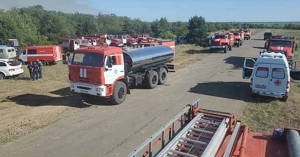Лесной пожар в Каменском районе ликвидирован. Пожарные машины покидают район ЧП. Источник фото: ГУ МЧС по Ростовской области.